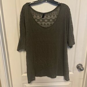 Lane Bryant Black 3/4 Sleeve Aztec Burnout Boxy Blouse